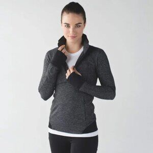 LULULEMON RUNDERFUL 1/2 ZIP IN MINI CHECK PIQUE BLACK HEATHERED BLACK SIZE 8